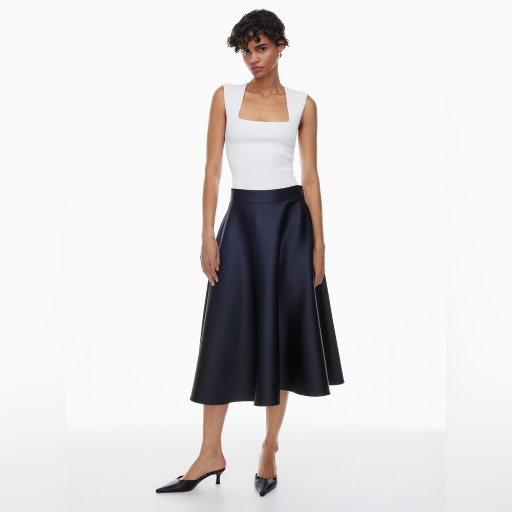 Elegant Black satin Midi Skirt